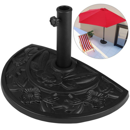 Demi-Pied de Parasol Noir Demi-Cercle Aspect Fonte Vintage et Motifs Floraux
