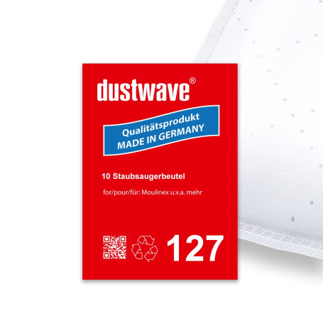 dustwave® Lot de 10 sacs d'aspirateur compatibles avec les aspirateurs Moulinex Power Clean 1250 Fabriqué en Allemagne + micro-f