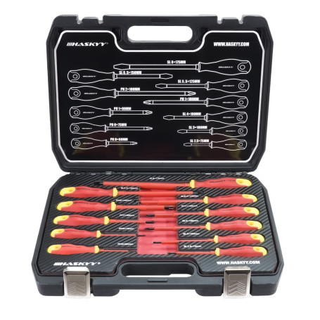 HASKYY 11 pcs 1000V jeu de tournevis d'électricien jeu d'outils Phillips CROSS + SLOT Lame acier chrome-vanadium