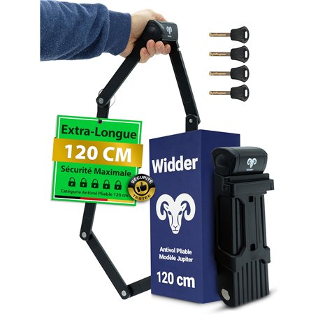 Widder Antivol pliable très sûr | 120 cm | Antivol pliant avec 4 clés et support comme antivol velo electrique | Idéal comme cad
