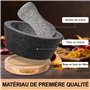 Tortillada - XXL Ensemble mortier et pilon de 16 cm en granit naturel avec base en bois anti-rayures Moulin à épices et à herbes
