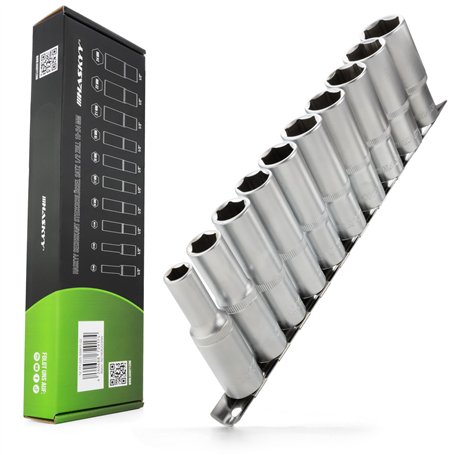 HASKYY Jeu de clés à douille longues - Douilles profondes 1/2" - Douilles hexagonales 10-24 mm - 76 mm - Clé à 6 pans