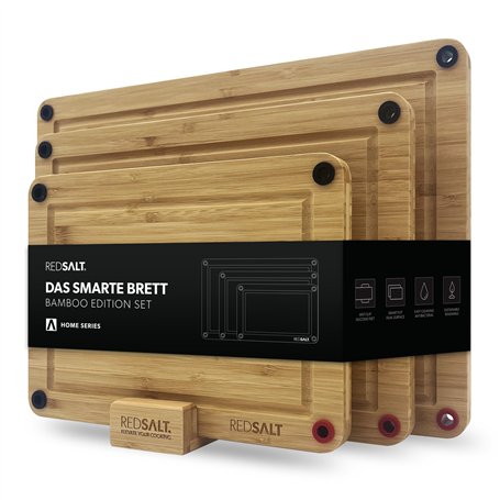 REDSALT® lot de 3 planches à découper bambou antidérapant | planches bois de qualité supérieure certifiées FSC | 38x26