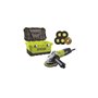 Meuleuse d'angle RYOBI 800W 125mm - 1 disque diamant - 5 disques a ébarber - Toolbox RAG800-125TA6