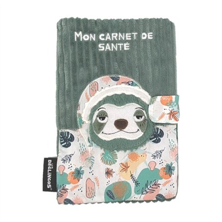 LES DÉGLINGOS Protège Carnet de Santé (Chillos le Paresseux) - Fermeture en Velcro - 25 x 18 cm- Doudou Bébé Puériculture - Ultr