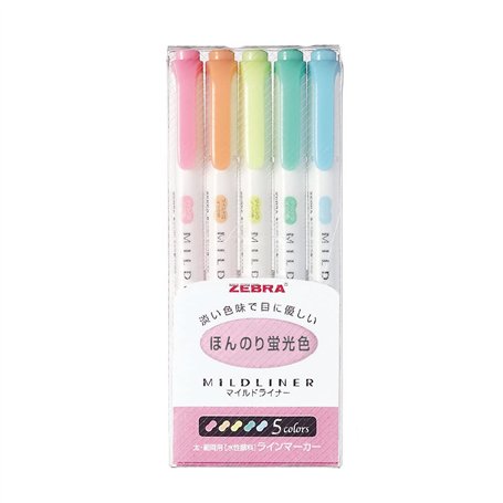 Zebra Mildliner WKT7–5C lot de 5 marqueurs fluorescents 5 couleurs