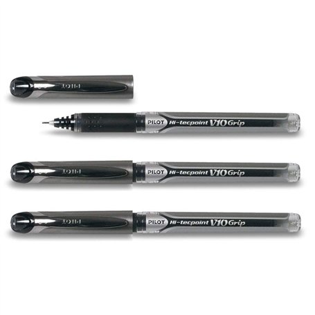 Pilot Lot de 3 Stylos roller Hi-Tec V10 grip pointe aiguille noir