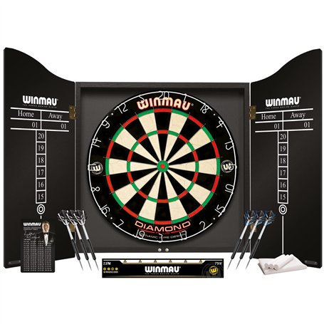 WINMAU Professional Darts Set Comprend Un Jeu de fléchettes Diamond Plus Bristle - Armoire Noire de Haute qualité - Ensemble de