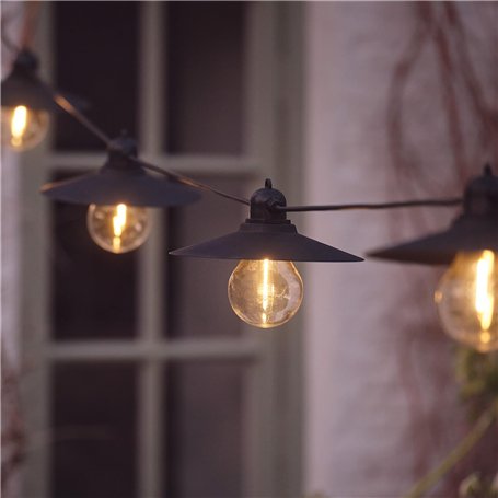 Lights4fun Guirlande Guinguette Solaire à 15 Ampoules avec Abat-Jour au Style Industriel LED Blanc Chaud 8 Modes de 2