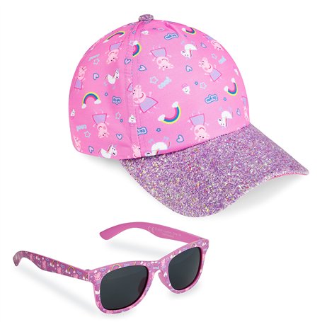 Peppa Pig Casquette Enfant Fille & Lunettes de Soleil Enfant - Rose Licorne