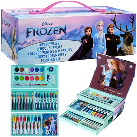 Disney Frozen Kit Dessin Enfant Peinture Enfant Crayons de Couleur et de Cire Peinture Aquarelle Feutres Coloriage Kit Créatif E