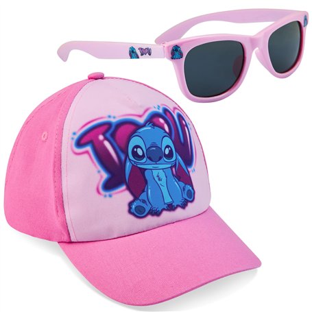 Disney 100% UV Lunettes de Soleil Fille et Ensemble Réglable Casquette (Rose Stitch)