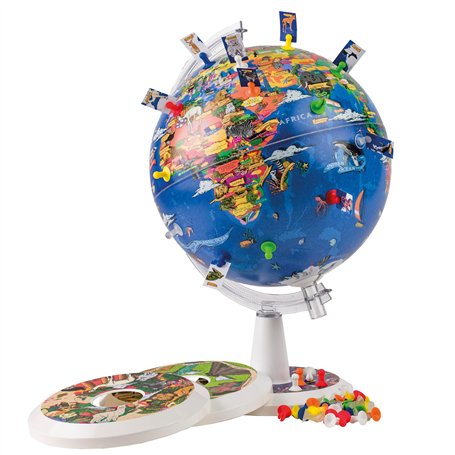 TOPGLOBE Globe de 26 cm "Mon monde" Écran graphique + Ventouses de sécurité + Cartes à broches + Supports graphiques démontables