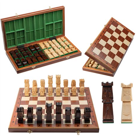 Jeu d'échecs en Bois de Luxe Unique ORAVA Deluxe 50cm / 19.7in 100% Fait à la Main. Échiquier Inlaid et 32 Sculptures Authentiqu