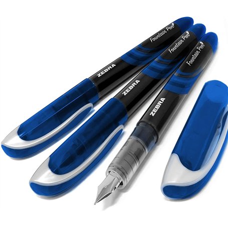 Stylos-plume jetable Zebra Fuente - Encre bleue - Lot de 3