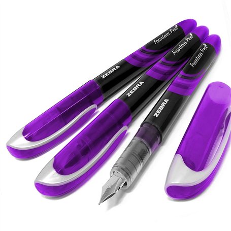 Zebra Fuente Lot de 3 Stylos-plume jetables Encre violette