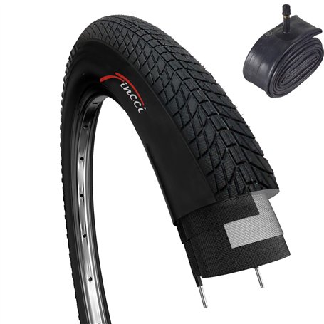 Fincci Set Pneu 20x1.75 Pouces 47-406 avec Chambre a Air 20 Pouces de Valve Schrader pour VTT BMX ou Enfant Velo Bicyclette Pneu