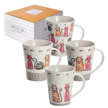 SPOTTED DOG GIFT COMPANY Lot de 4 Tasse Chat en Céramique