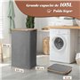 OUSFOT Panier à linge avec couvercle 105L corbeille a linge pliable avec sac à linge amovible panier a linge en bambou bac a lin