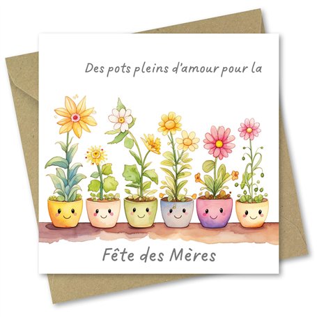 Absolutely Yours Carte de fête des Mères pour maman. Motif « Pots d'amour ». Carte avec enveloppe assortie (150 x 150 mm