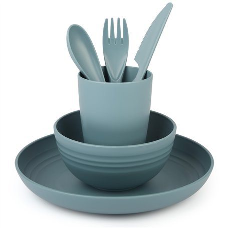 Belle Vous Kit Vaisselle Camping - Set Pique Nique 4 Pièces Vaisselle Plastique Reutilisable avec Assiette Bol Tasse et Couverts