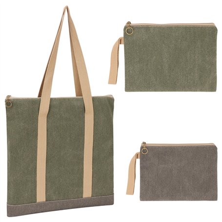 Belle Vous Lot de 3 Sacs à Fermeture Éclair Gris et Verts - Pochettes de Rangement de Différents Formats avec Poignées - Sacoche