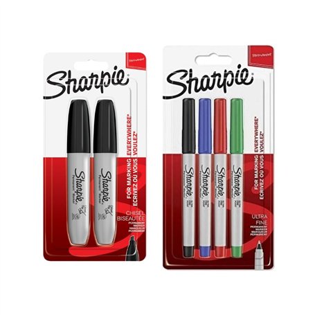 Sharpie Lot de 2 marqueurs permanents à pointe biseautée noire - Pointe ultra fine - Couleurs classiques assorties
