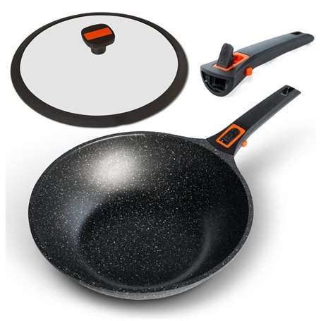 Pep Wok à induction anti-adhésif avec couvercle et poignée amovible Compatible induction Fonctionne également sur plaques de cui