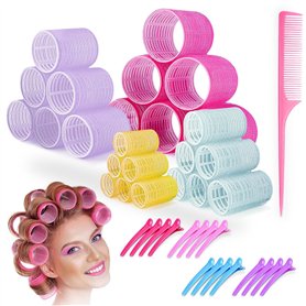 Westalio Lot de 41 bigoudis avec clips - 4 tailles - 24 rouleaux Velcro pour volume de cheveux - 16 pinces et peigne - 64 mm, 46 Westalio Lot de 41 bigoudis avec clips - 4 tailles - 24 rouleaux Velcro pour volume de cheveux - 16 pinces et peigne - 64 mm