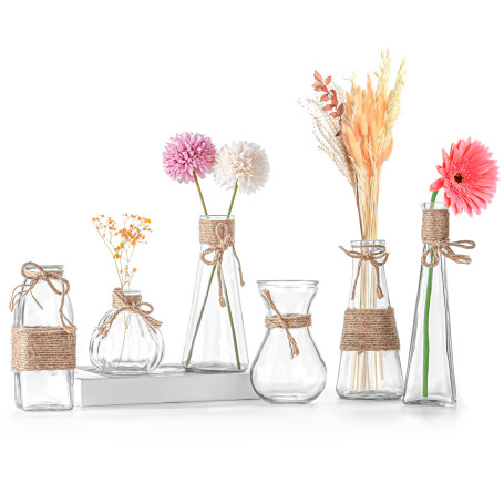 Winter Shore Mini Vase en Verre pour Centres de Table [Lot de 6] - Vase Verre Transparent Vintage avec Base Anti-Dérapante & Fic