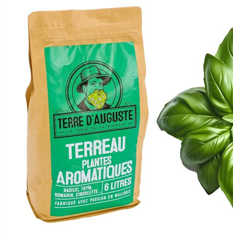 Terre d'Auguste - Terreau pour Plantes Aromatiques et Aromates 6L - Qualité Supérieure pour Potager et Plantes d'Intérieur - Bas
