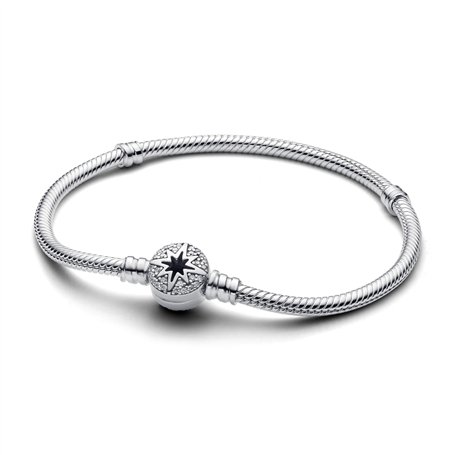 PANDORA Moments 593584C01-17 Bracelet à maille serpent avec fermoir étoile polaire en argent sterling et oxyde de zirconium Comp