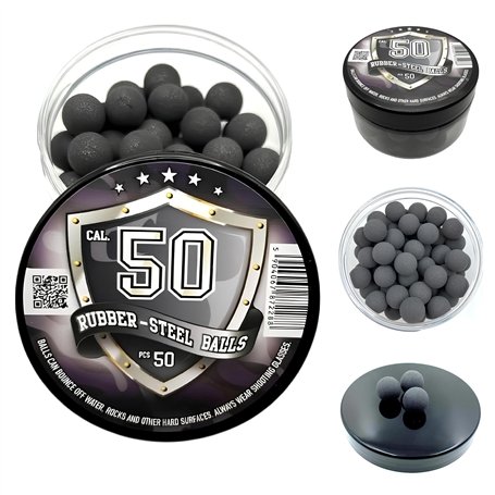 50 pcs Rubber-Steel Balls in 50 Caliber Hard Mix Rubber Steel Balls Paintballs Reballs Resuable Projectiles Powerballs for Self