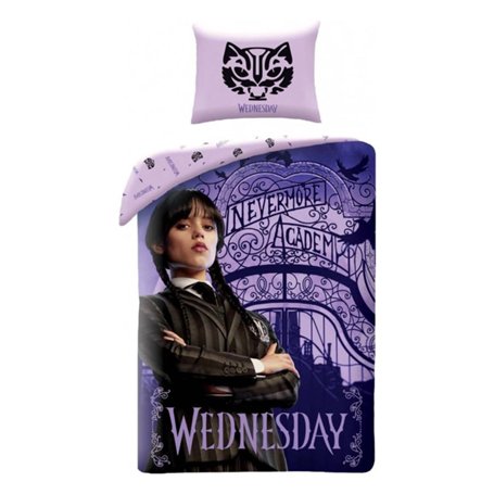 Halantex WEDNESDAY NEVERMORE ACADEMY Housse de couette 140 x 200 cm avec taie d'oreiller 70 x 90 cm - 100 % coton Multicolore