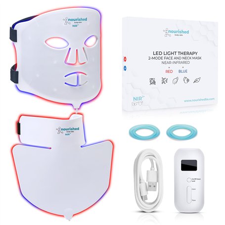 Nourished Bodynskin Masque LED visage et cou avec infrarouge proche - Luminothérapie bleue