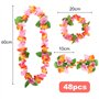 48Pcs Costume Hawaïen Déguisement Couronnes de Fleurs Femme Homme Cosplay Hula Herbe Guirlande Collier Bracelet Elastique Pince
