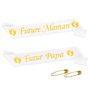 2pcs Écharpes Blanches Future Maman Futur Papa Lettre Doré Ceinture Bande Ruban en Deux Couches Polyester Accessoires Photomaton