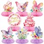 BETESSIN Lot de 8 Décoration Table Anniversaire Motif Papillons Fleurs Gâteau d'Anniversaire Centres de Table en Nid d'Abeille p
