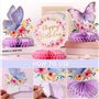 BETESSIN Lot de 8 Décoration Table Anniversaire Motif Papillons Fleurs Gâteau d'Anniversaire Centres de Table en Nid d'Abeille p
