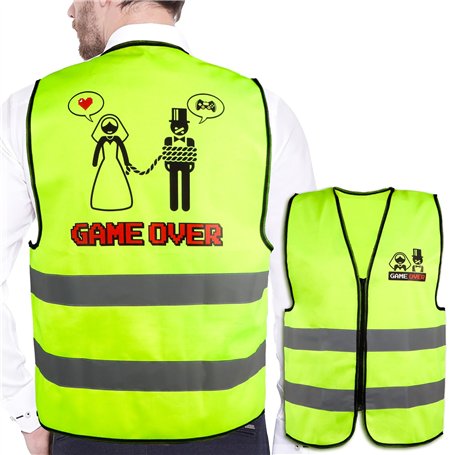 BETESSIN Gilet Futur MariéGAME OVER en Jaune Fluo Déguisement EVG Homme Accessoire Drôle Idée Cadeau Enterrement de Vie de Garço