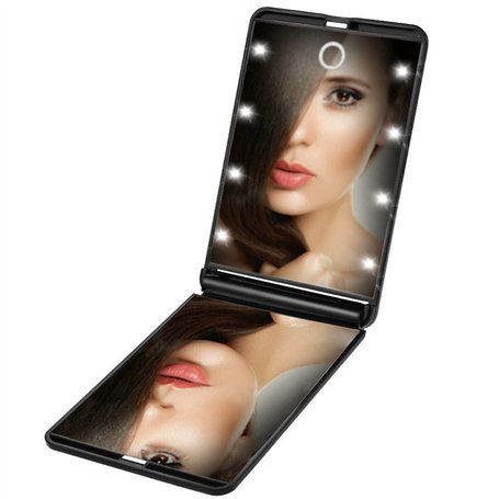Enkifun Miroir de Poche 8 LED Miroir Illuminé Maquillage Miroir Portable Maquillage 1X & 2X Grossissant Double Face Ajustable Lu