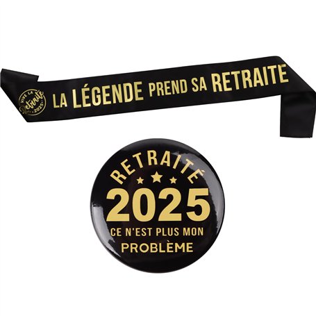 Cadeau Retraite 2025 1Pc Écharpe 1Pc Badge pour Homme “LA LÉGENDE Prend SA Retraite” Noir Doré Décoration Fête Départ en Retrait