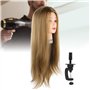 Tête de Mannequin avec 100% de Cheveux Humains, Tête de Poupée de Cosmétologie de 25,6 Pouces, Tête D'entraînement à la Coiffure