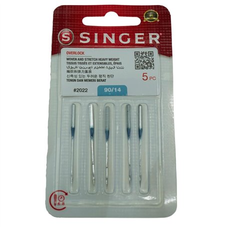 Singer Generic Lot de 5 aiguilles authentiques en chrome type 2022 pour surjeteuse Singer Taille 90/14