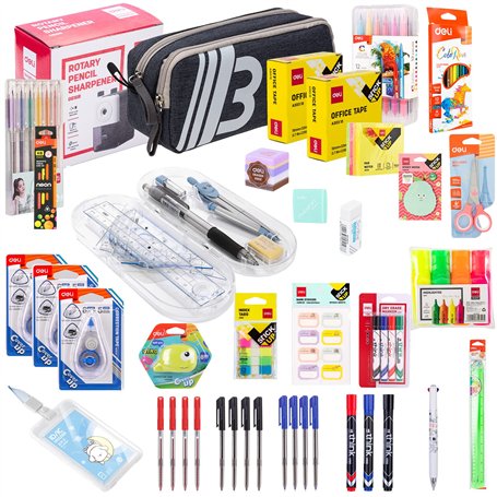 Deli 88 Pcs Kit Fournitures Scolaires Trousse Scolaire Rentrée Scolaire Bureautiques