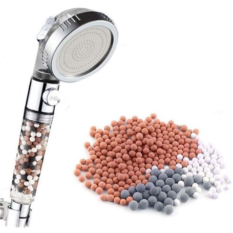 Pommeau de Douche Économique Anti-Calcaire & Bouton STOP Eau Marque Française Eco2-Spa® avec une Recharge de Pierres Offerte
