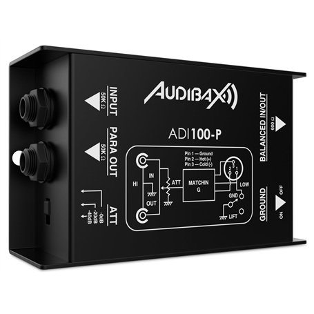 Audibax ADI-100P - Boîtier d'Injection Directe Passive Haute Performance - Boîtier DI Double Canal - Filtre de Bruit et Interrup