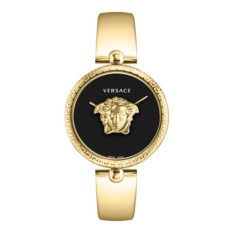 Versace Palazzo Empire Collection Montre de luxe pour femme avec bracelet doré et boîtier avec cadran noir