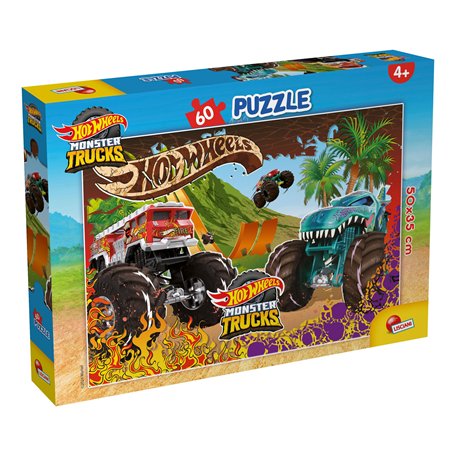 Lisciani - HOT WHEELS Puzzle - 60 Pièces - Pour Enfants dès 4 ans - 35x50cm - Puzzle Monster Trucks avec Cascades Audacieuses -