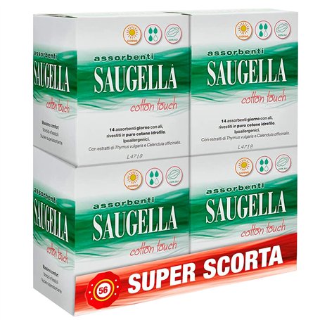 Saugella Saugella Cotton Touch Lot de 56 serviettes hygiéniques pour extérieur